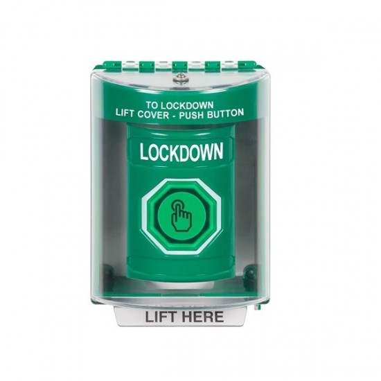SS2186LD-EN STI Green Indoor/Outdoor Surface w/ Horn Momentary (Illuminated) Stopper Station w/ LOCKDOWN Label