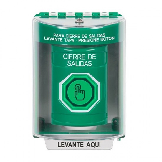 SS2186LD-ES STI Green Indoor/Outdoor Surface w/ Horn Momentary (Illuminated) Stopper Station w/ LOCKDOWN Spanish