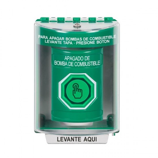 SS2186PS-ES STI Green Indoor/Outdoor Surface w/ Horn Momentary (Illuminated) Stopper Station w/ FUEL PUMP SHUT DOWN Spanish