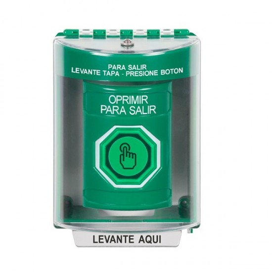 SS2186PX-ES STI Green Indoor/Outdoor Surface w/ Horn Momentary (Illuminated) Stopper Station w/ PUSH TO EXIT Spanish