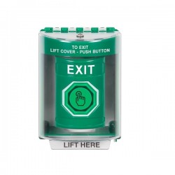SS2186XT-EN STI Green Indoor/Outdoor Surface w/ Horn Momentary (Illuminated) Stopper Station w/ EXIT Label