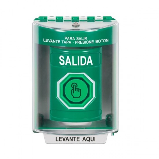 SS2186XT-ES STI Green Indoor/Outdoor Surface w/ Horn Momentary (Illuminated) Stopper Station w/ EXIT Spanish