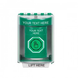 SS2186ZA-EN STI Green Indoor/Outdoor Surface w/ Horn Momentary (Illuminated) Stopper Station w/ Custom Text Label