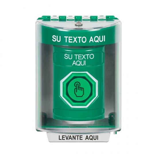SS2186ZA-ES STI Green Indoor/Outdoor Surface w/ Horn Momentary (Illuminated) Stopper Station w/ Custom Text Spanish