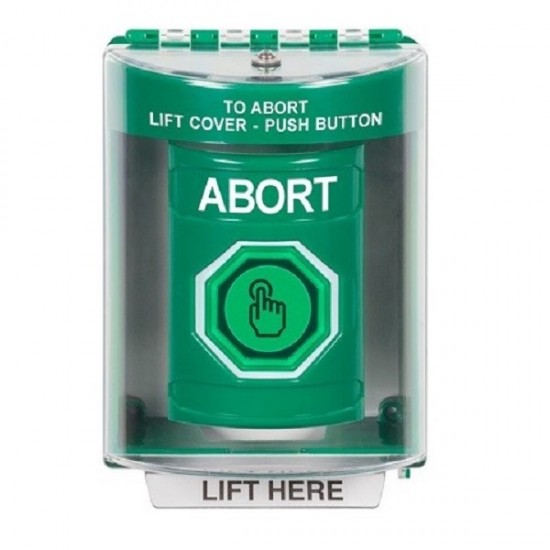 SS2187AB-EN STI Green Indoor/Outdoor Surface w/ Horn Weather Resistant Momentary Stopper Station w/ ABORT Label