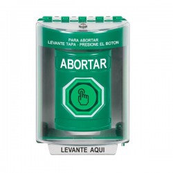 SS2187AB-ES STI Green Indoor/Outdoor Surface w/ Horn Weather Resistant Momentary Stopper Station w/ ABORT Spanish
