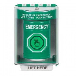 SS2187EM-EN STI Green Indoor/Outdoor Surface w/ Horn Weather Resistant Momentary Stopper Station w/ EMERGENCY Label SS2187EM-EN STI Green Indoor/Outdoor Surface w/ Horn Weather Resistant Momentary Stopper Station w/ EMERGENCY Label