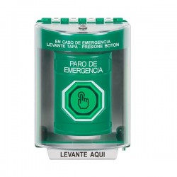 SS2187ES-ES STI Green Indoor/Outdoor Surface w/ Horn Weather Resistant Momentary Stopper Station w/ EMERGENCY STOP Spanish