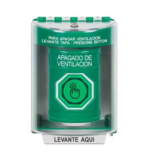 SS2187HV-ES STI Green Indoor/Outdoor Surface w/ Horn Weather Resistant Momentary Stopper Station w/ HVAC SHUT DOWN Spanish