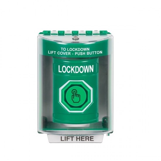 SS2187LD-EN STI Green Indoor/Outdoor Surface w/ Horn Weather Resistant Momentary Stopper Station w/ LOCKDOWN Label