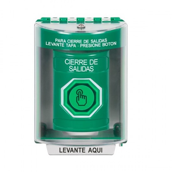 SS2187LD-ES STI Green Indoor/Outdoor Surface w/ Horn Weather Resistant Momentary Stopper Station w/ LOCKDOWN Spanish