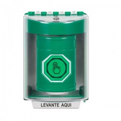 SS2187NT-ES STI Green Indoor/Outdoor Surface w/ Horn Weather Resistant Momentary Stopper Station w/ No Text Spanish
