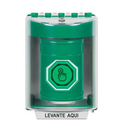 SS2187NT-ES STI Green Indoor/Outdoor Surface w/ Horn Weather Resistant Momentary Stopper Station w/ No Text Spanish