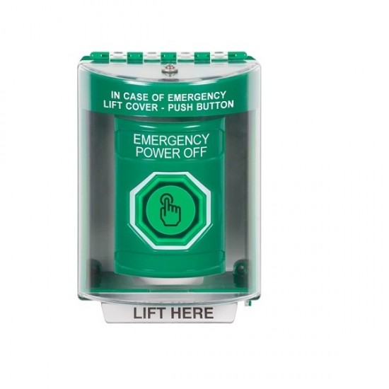 SS2187PO-EN STI Green Indoor/Outdoor Surface w/ Horn Weather Resistant Momentary Stopper Station w/ EMERGENCY POWER OFF