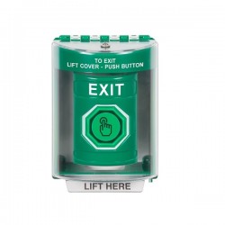 SS2187XT-EN STI Green Indoor/Outdoor Surface w/ Horn Weather Resistant Momentary Stopper Station w/ EXIT Label