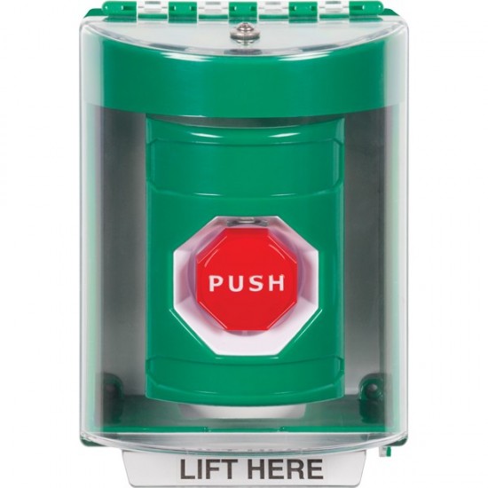 SS2188NT-EN STI Green Indoor/Outdoor Surface w/ Horn Pneumatic (Illuminated) Stopper Station with No Text Label English