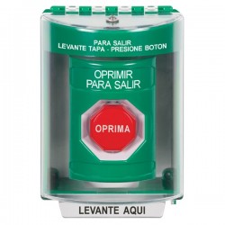 SS2188PX-ES STI Green Indoor/Outdoor Surface w/ Horn Pneumatic (Illuminated) Stopper Station with PUSH TO EXIT Label Spanish