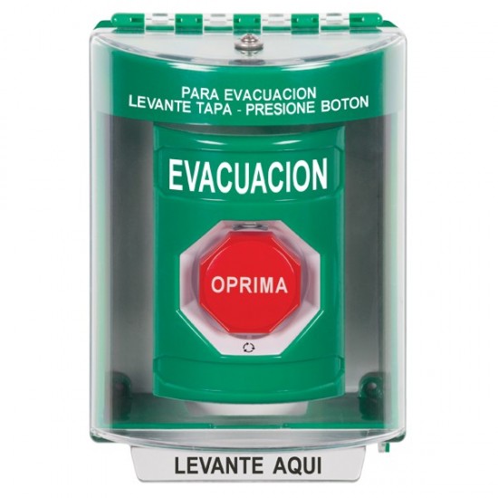 SS2189EV-ES STI Green Indoor/Outdoor Surface w/ Horn Turn-to-Reset (Illuminated) Stopper Station with EVACUATION Label Spanish