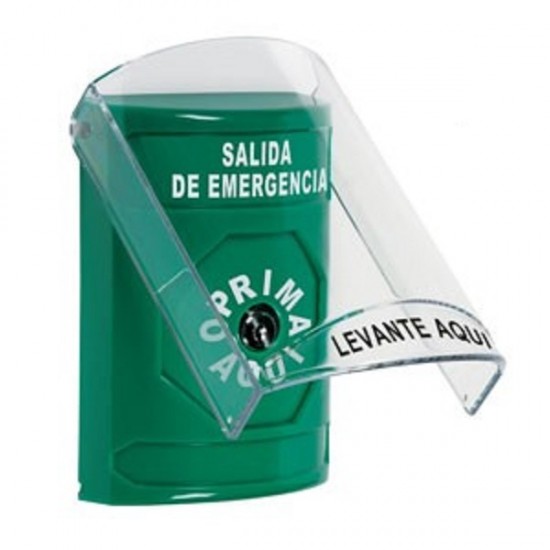 SS21A0EX-ES STI Green Indoor Only Flush or Surface w/ Horn Key-to-Reset Stopper Station with EMERGENCY EXIT Label Spanish