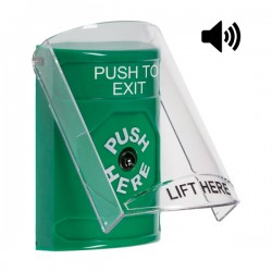SS21A0PX-EN STI Green Indoor Only Flush or Surface w/ Horn Key-to-Reset Stopper Station with PUSH TO EXIT Label English