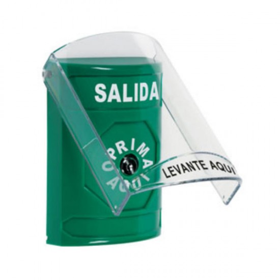SS21A0XT-ES STI Green Indoor Only Flush or Surface w/ Horn Key-to-Reset Stopper Station with EXIT Label Spanish