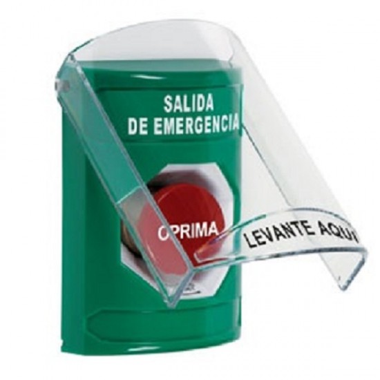 SS21A1EX-ES STI Green Indoor Only Flush or Surface w/ Horn Turn-to-Reset Stopper Station with EMERGENCY EXIT Label Spanish