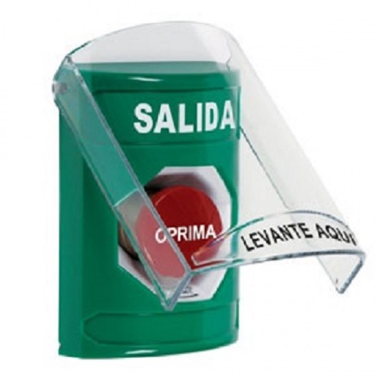 SS21A1XT-ES STI Green Indoor Only Flush or Surface w/ Horn Turn-to-Reset Stopper Station with EXIT Label Spanish
