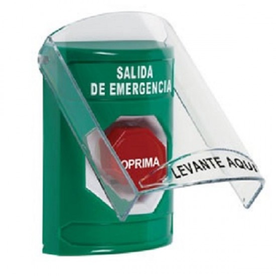 SS21A2EX-ES STI Green Indoor Flush/Surface w/ Horn Key-to-Reset Stopper Station w/ EMERGENCY EXIT Spanish