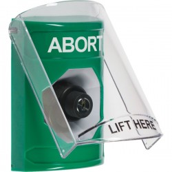 SS21A3AB-ES STI Green Indoor Only Flush or Surface w/ Horn Key-to-Activate Stopper Station with ABORT Label Spanish