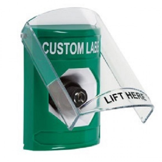 SS21A3ZA-ES STI Green Indoor Flush/Surface w/ Horn Key-to-Activate Stopper Station w/ Custom Text Spanish