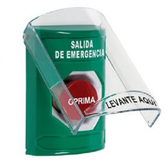 SS21A4EX-ES STI Green Indoor Only Flush or Surface w/ Horn Momentary Stopper Station with EMERGENCY EXIT Label Spanish