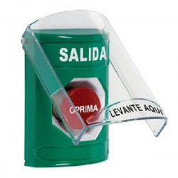 SS21A4XT-ES STI Green Indoor Only Flush or Surface w/ Horn Momentary Stopper Station with EXIT Label Spanish