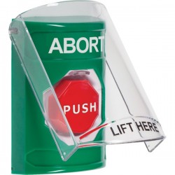 SS21A5AB-ES STI Green Indoor Only Flush or Surface w/ Horn Momentary (Illuminated) Stopper Station with ABORT Label Spanish