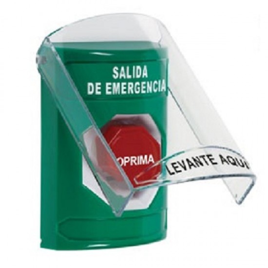 SS21A5EX-ES STI Green Indoor Flush/Surface w/ Horn Momentary Stopper Station w/ EMERGENCY EXIT Spanish