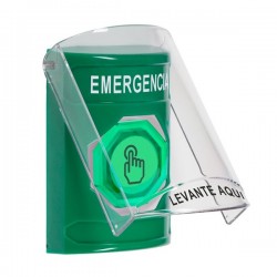 SS21A6EM-ES STI Green Indoor Flush/Surface w/ Horn Momentary (Illuminated) Stopper Station w/ EMERGENCY Spanish