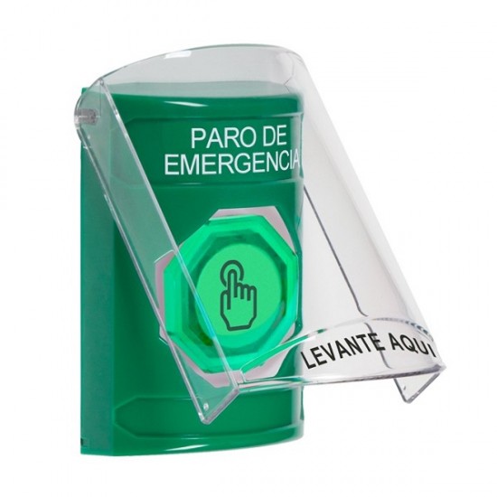SS21A6ES-ES STI Green Indoor Flush/Surface w/ Horn Momentary (Illuminated) Stopper Station w/ EMERGENCY STOP Spanish