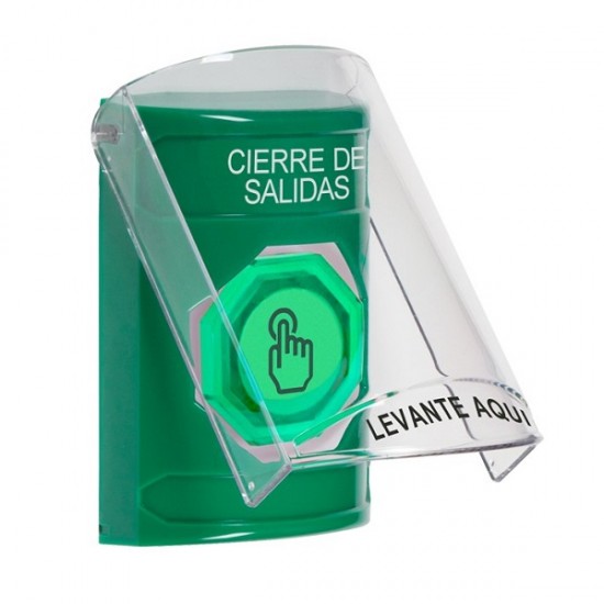 SS21A6LD-ES STI Green Indoor Flush/Surface w/ Horn Momentary (Illuminated) Stopper Station w/ LOCKDOWN Spanish