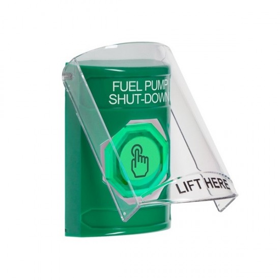 SS21A6PS-EN STI Green Indoor Flush/Surface w/ Horn Momentary (Illuminated) Stopper Station w/ FUEL PUMP SHUT DOWN Label