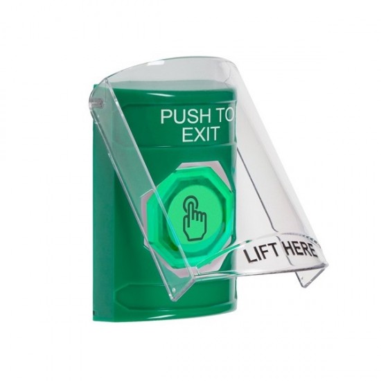 SS21A6PX-EN STI Green Indoor Flush/Surface w/ Horn Momentary (Illuminated) Stopper Station w/ PUSH TO EXIT Label
