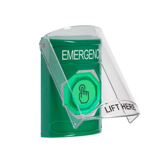 SS21A7EM-EN STI Green Indoor Flush/Surface w/ Horn Weather Resistant Momentary Stopper Station w/ EMERGENCY Label
