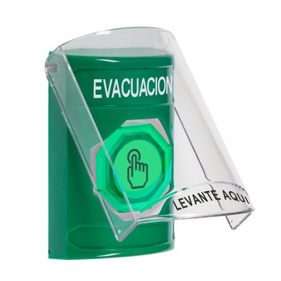 SS21A7EV-ES STI Green Indoor Flush/Surface w/ Horn Weather Resistant Momentary Stopper Station w/ EVACUATION Spanish
