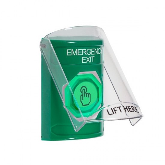 SS21A7EX-EN STI Green Indoor Flush/Surface w/ Horn Weather Resistant Momentary Stopper Station w/ EMERGENCY EXIT Label