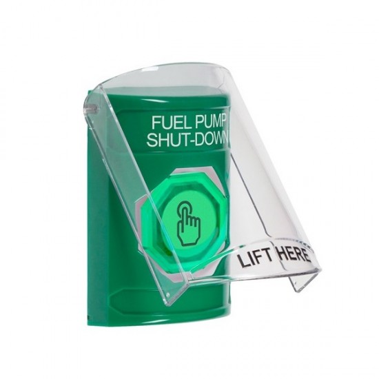 SS21A7PS-EN STI Green Indoor Flush/Surface w/ Horn Weather Resistant Momentary Stopper Station w/ FUEL PUMP SHUT DOWN Label