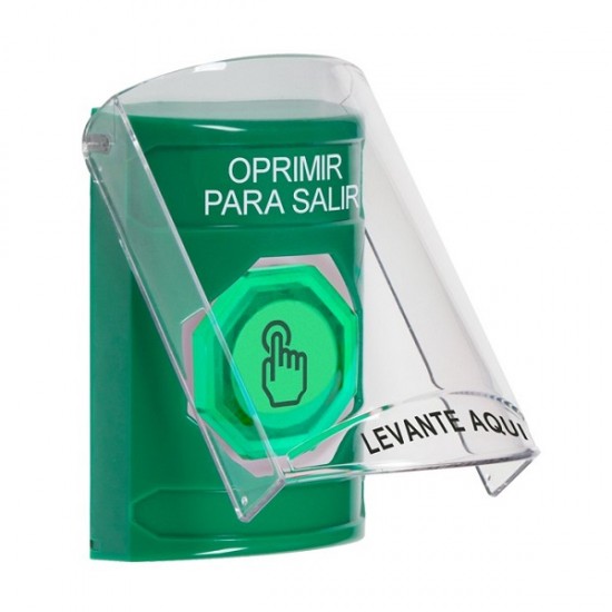 SS21A7PX-ES STI Green Indoor Flush/Surface w/ Horn Weather Resistant Momentary Stopper Station w/ PUSH TO EXIT Spanish
