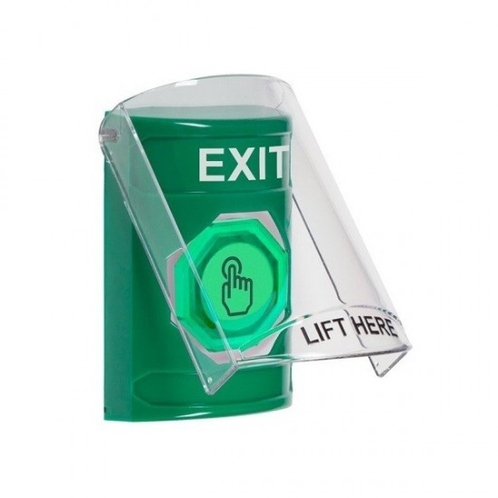 SS21A7XT-EN STI Green Indoor Flush/Surface w/ Horn Weather Resistant Momentary Stopper Station w/ EXIT Label
