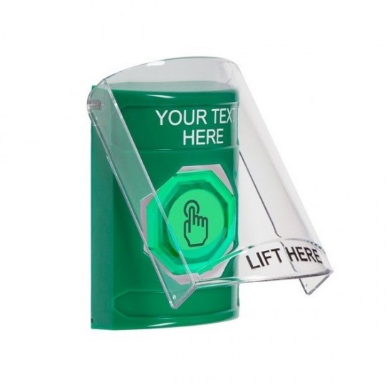 SS21A7ZA-EN STI Green Indoor Flush/Surface w/ Horn Weather Resistant Momentary Stopper Station w/ Custom Text Label
