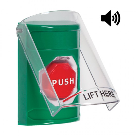 SS21A8NT-EN STI Green Indoor Only Flush or Surface w/ Horn Pneumatic (Illuminated) Stopper Station with No Text Label English