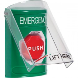 SS21A9EM-ES STI Green Indoor Flush/Surface w/ Horn Turn-to-Reset Stopper Station w/ EMERGENCY Spanish