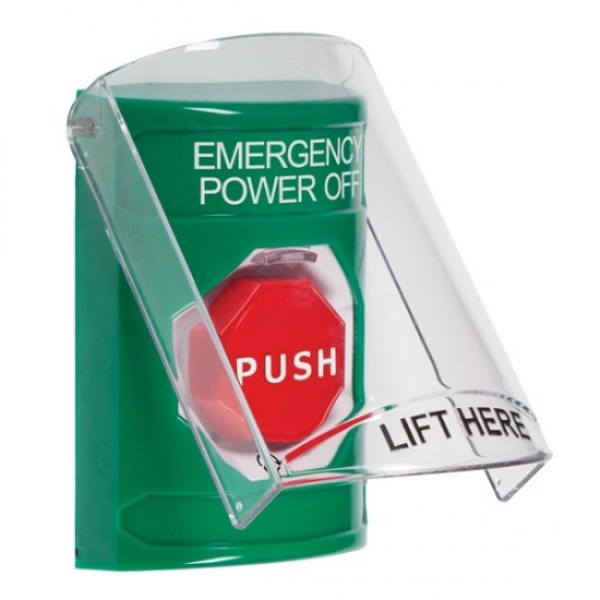 SS21A9PO-EN STI Green Indoor Flush/Surface w/ Horn Turn-to-Reset Stopper Station w/ EMERGENCY POWER OFF Label