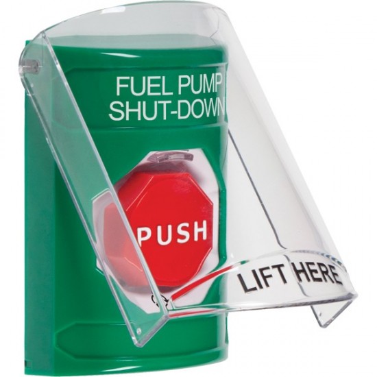 SS21A9PS-ES STI Green Indoor Flush/Surface w/ Horn Turn-to-Reset Stopper Station w/ FUEL PUMP SHUT DOWN Spanish